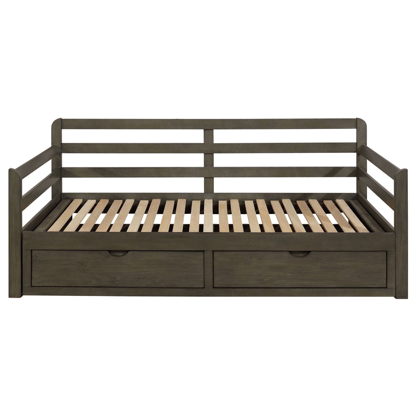 Twin Long 2 Drawer Daybed With Extendable Trundle, Storage Drawers, Fits Standard Mattress - Gray