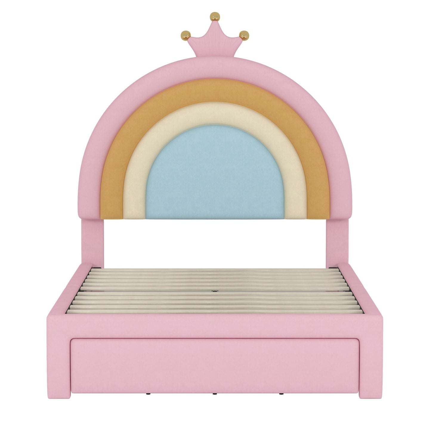 Upholstered Rainbow Design Bed, Princess Platform Bed With Storage Drawer