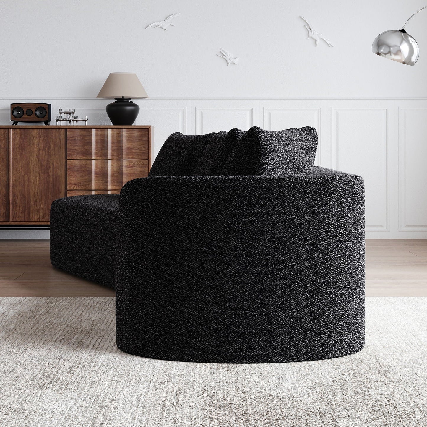 Upholstered Oversized Sectional Sofa, 4 Seater Extra Deep & Wide Seat Curved Cloud Couch With 4 Throw Pillows, Free Combination Living Room - Black