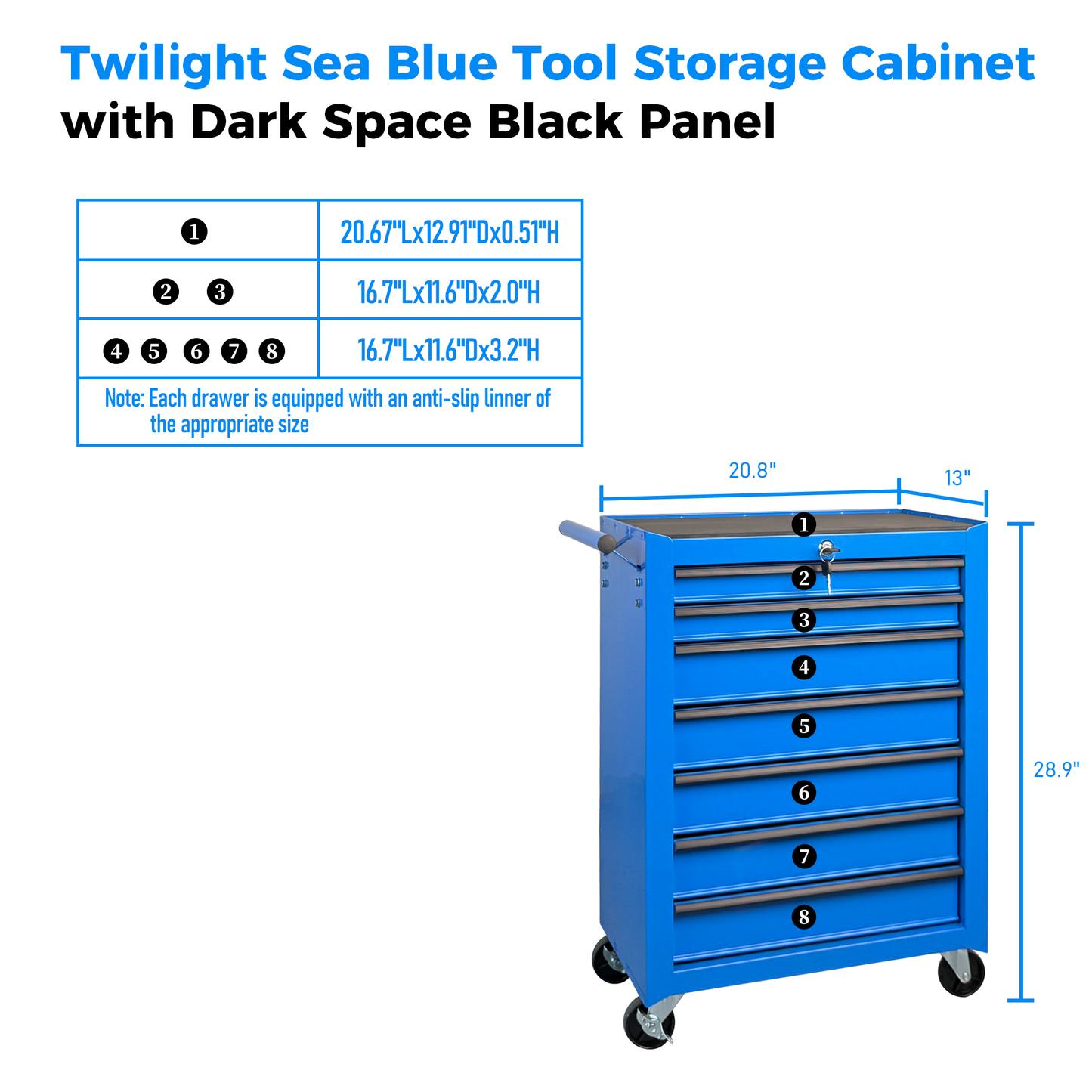 Rolling Metal Tool Chest with 7 Drawers, 20" Steel Cabinet