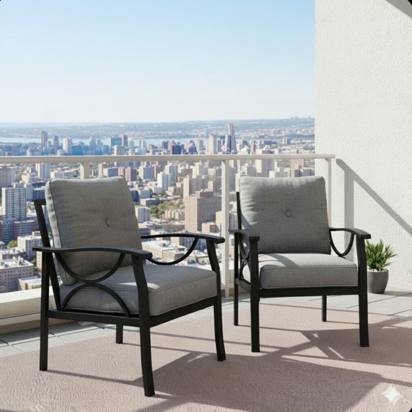 All-Weather Armchairs With Cushions, Modern Sculptural Design (Set of 2)