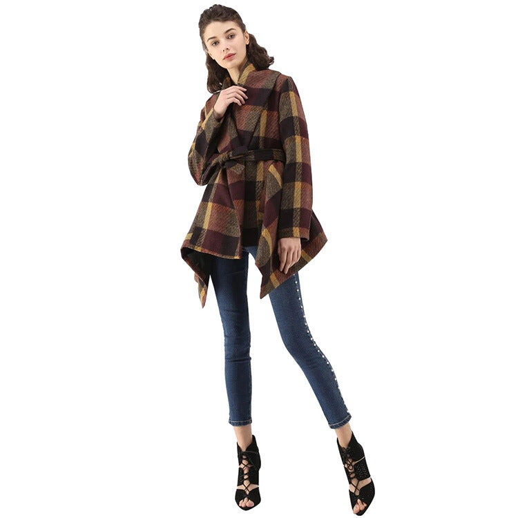 New Multi colored plaid Woolen coat autumn