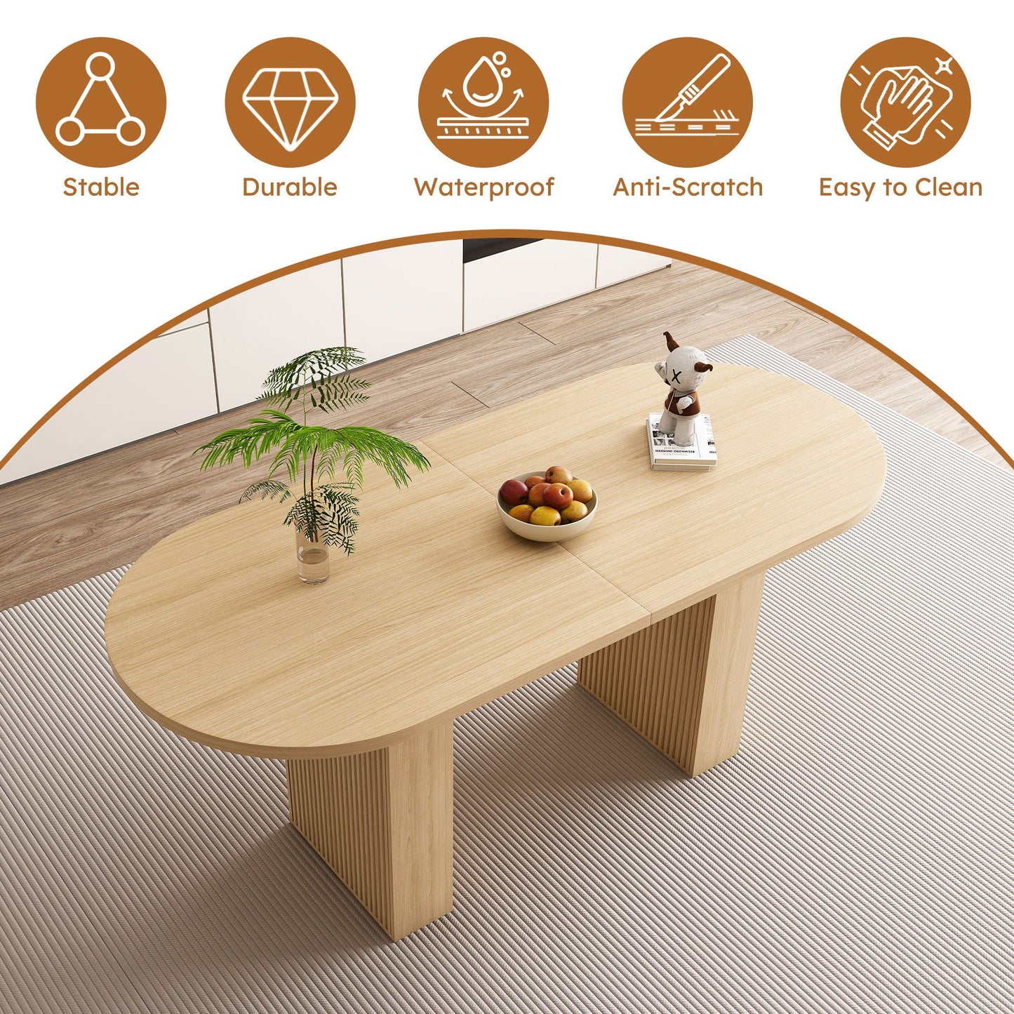 Oval Dining Table With Wood Strip Base