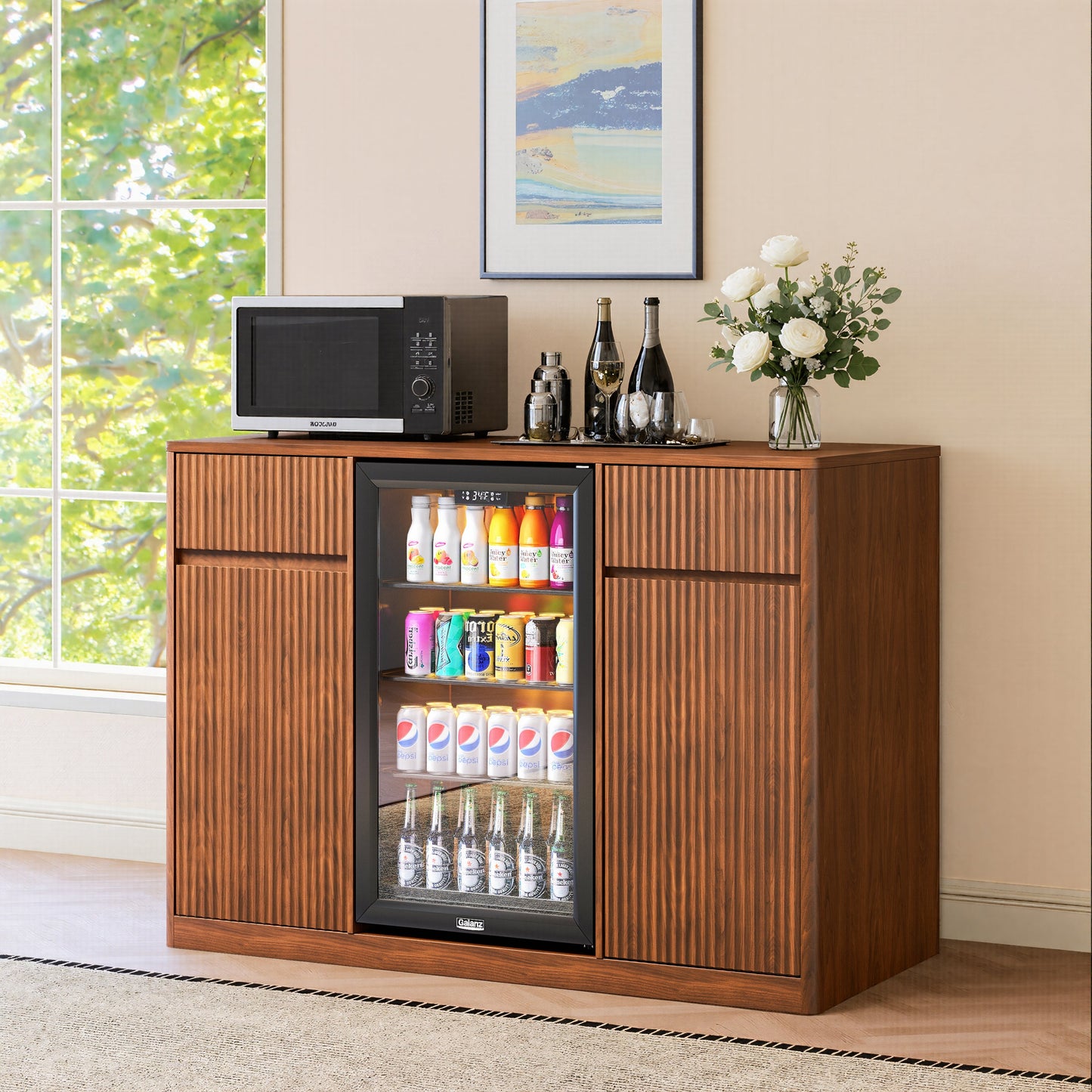 53.2" Fluted Buffet Wine Cabinet with Mini Fridge Nook (Fridge Not Included)