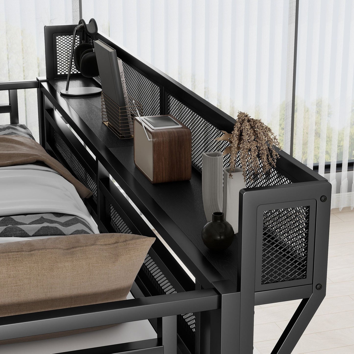 Loft Bed With Storage Shelves, Wardrobe