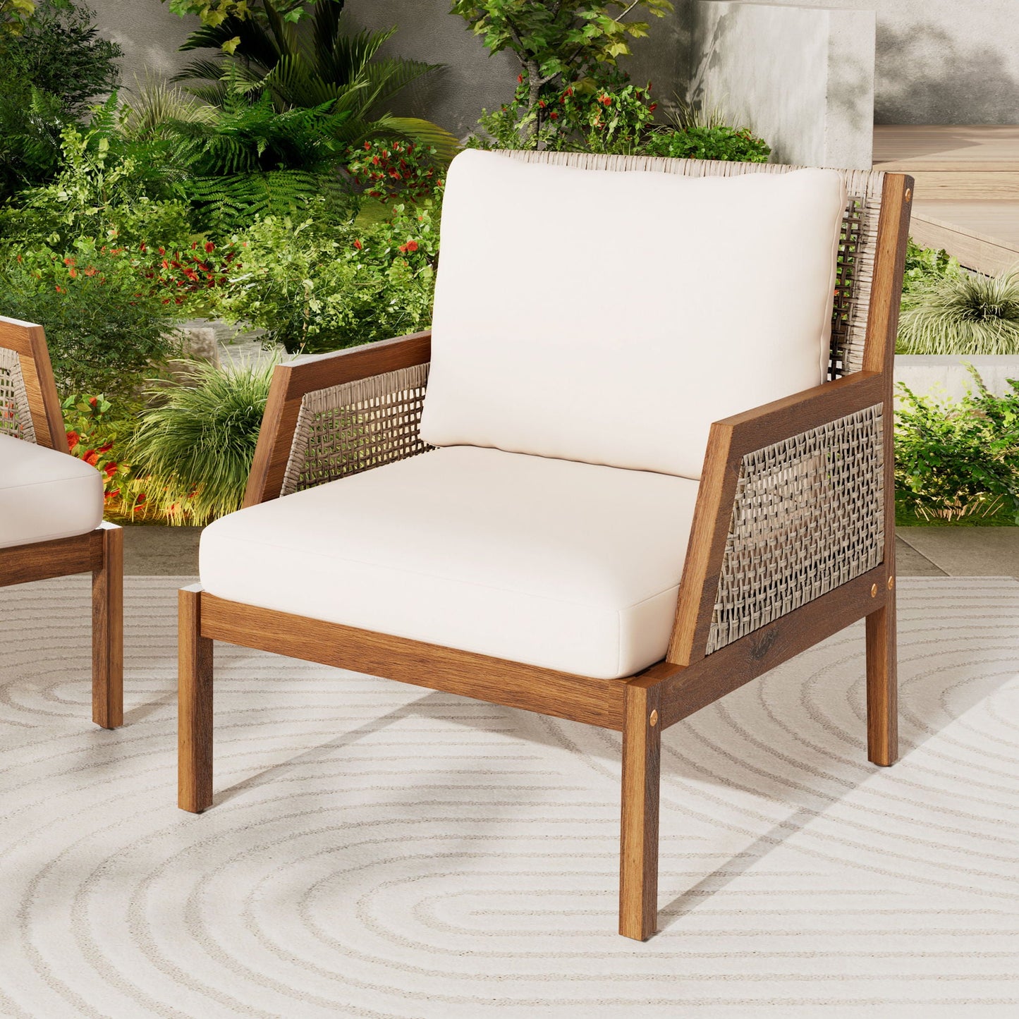 Acacia Wood Patio Furniture Club Chair, Outdoor Wicker Armchair