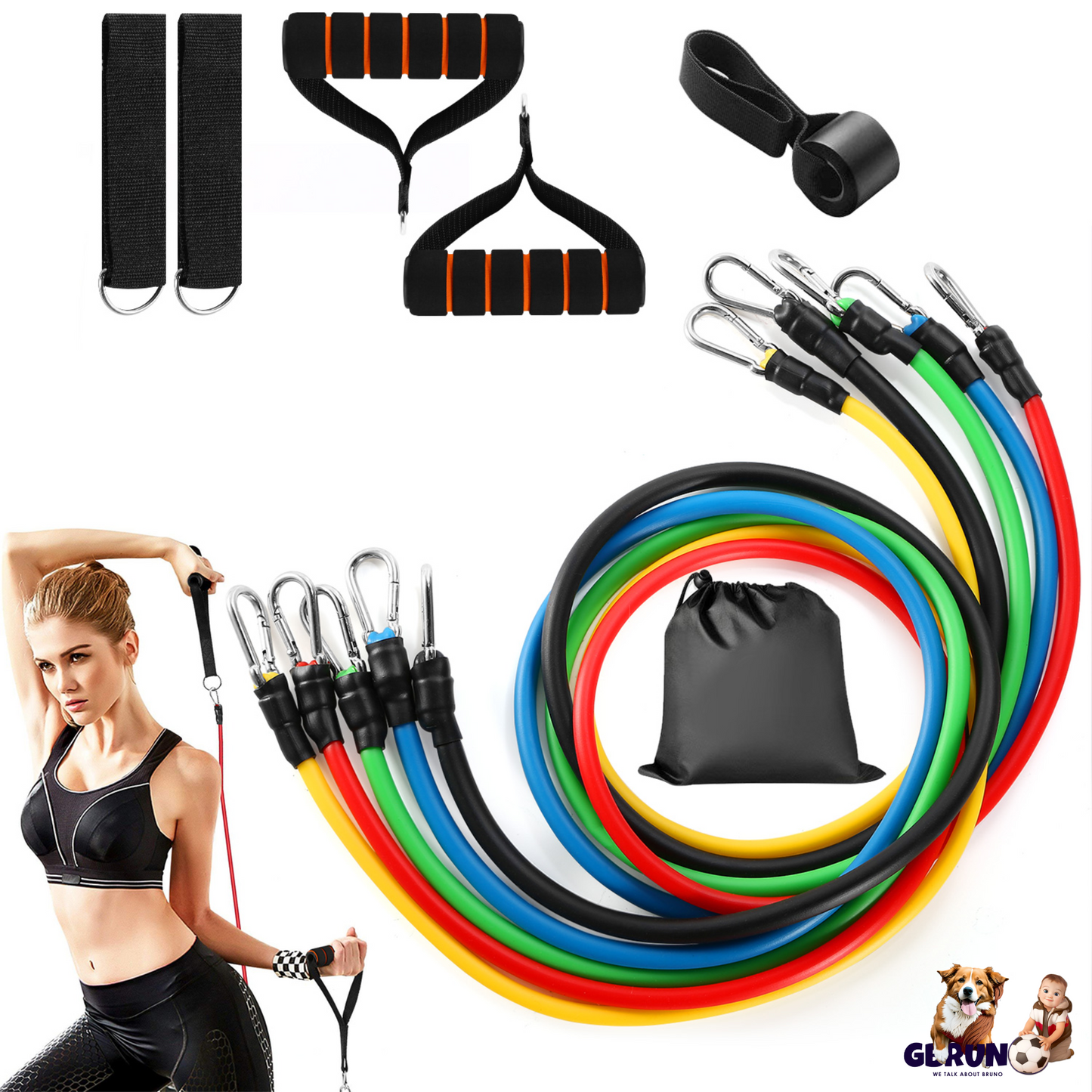 11Pcs Resistance Bands Set Fitness Workout Tubes Exercise Tube Bands Up to 100lbs w/ Door Anchor Handles Ankle Straps for Physical Training Yoga Pilat