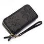 Women's Leather Double Zipper Wallet - Solid Color Large Capacity Long Phone Wallet from First-Layer Cowhide
