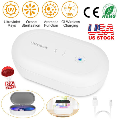 UV Light Sanitizer Box Portable 10W Phone Wireless Charging Disinfection Lamp w/ Aroma Diffuser Sterilizing Box For Jewelry Watch Wallet Keys