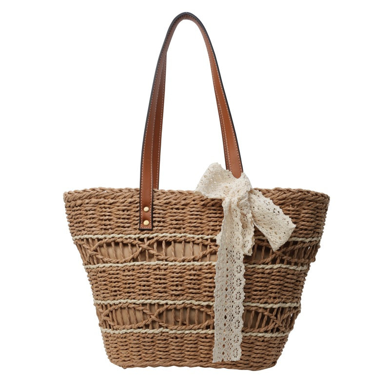 Womens Large-Capacity Stylish Woven Tote For Vacation