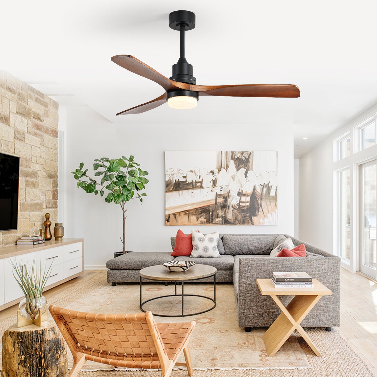 52 Inch Indoor Ceiling Fan with Dimmable LED Light and Remote Control