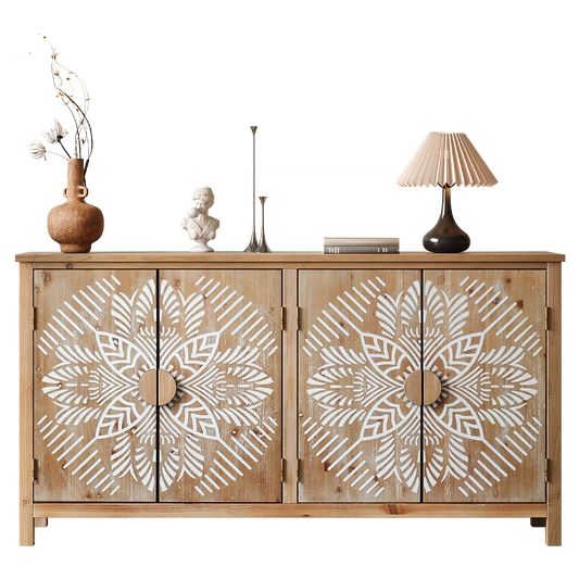 60" Wood Accent Cabinet with 4 Doors Brown and Antique White
