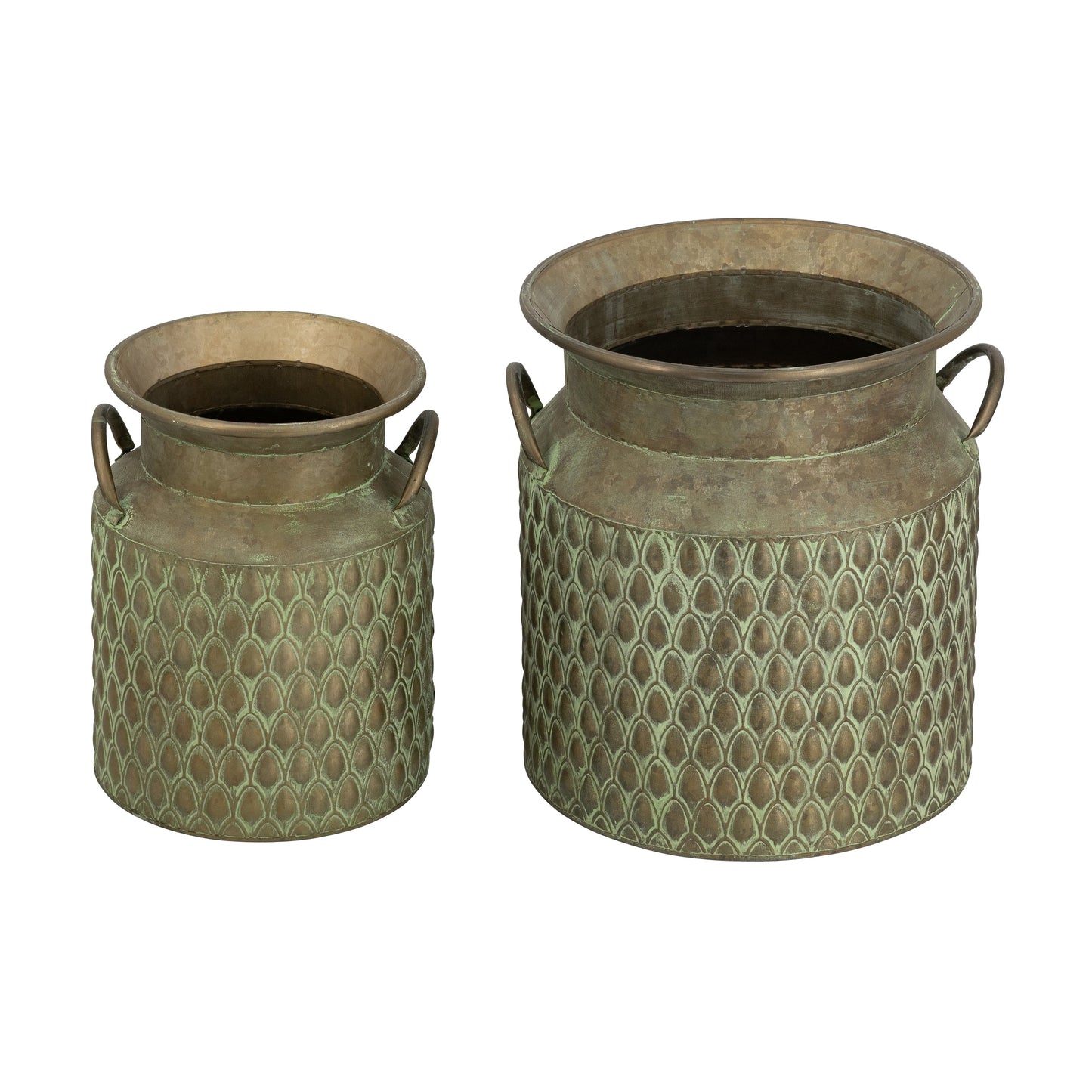 S/2 Iron Milk Jug Planters with Textured Green Finish