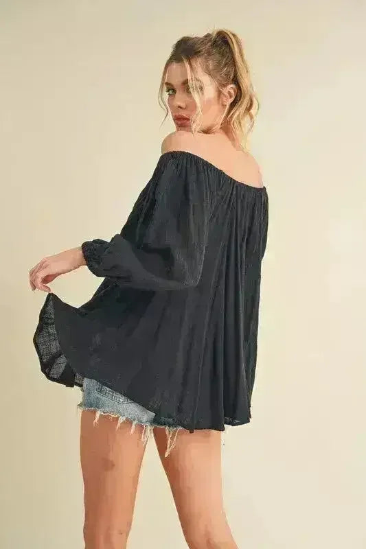 Off-Shoulder Balloon Sleeve Blouse - 100% Cotton Top | Femstylo