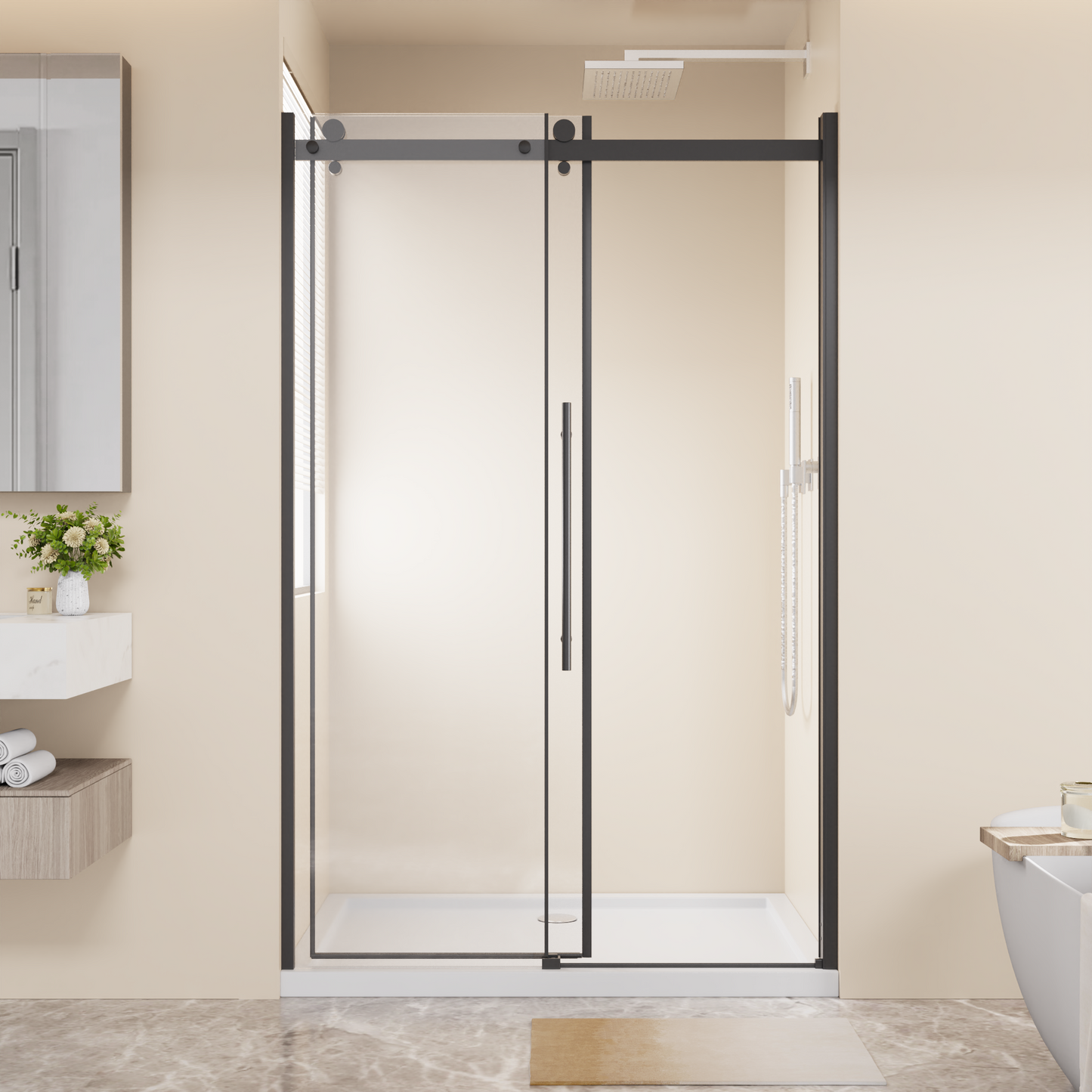48 in W x 72 in H Frameless Sliding Shower Door