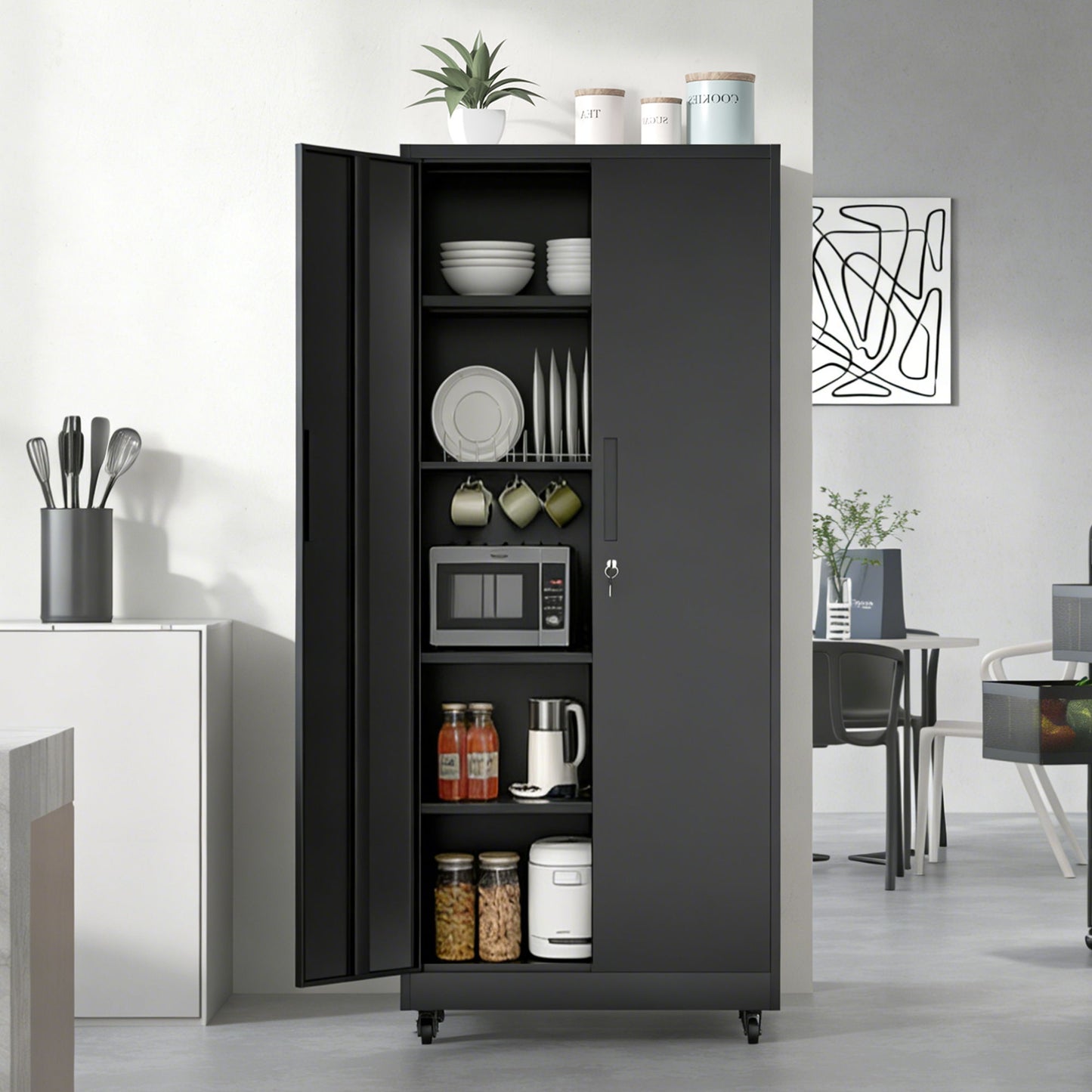 Heavy Duty Rolling Cabinet With Lock, Garage Storage Cabinet, 4 Adjustable Shelves For Tool Organization