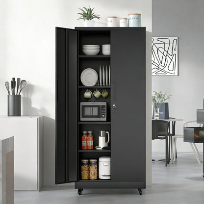 Heavy Duty Rolling Cabinet With Lock, Garage Storage Cabinet, 4 Adjustable Shelves For Tool Organization