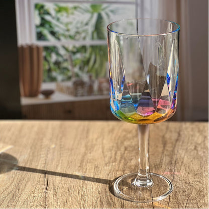 Leadingware Rainbow Diamond Plastic Wine Glasses (Set of 4), Unbreakable Bpa Free Acrylic, 16Oz - Clear
