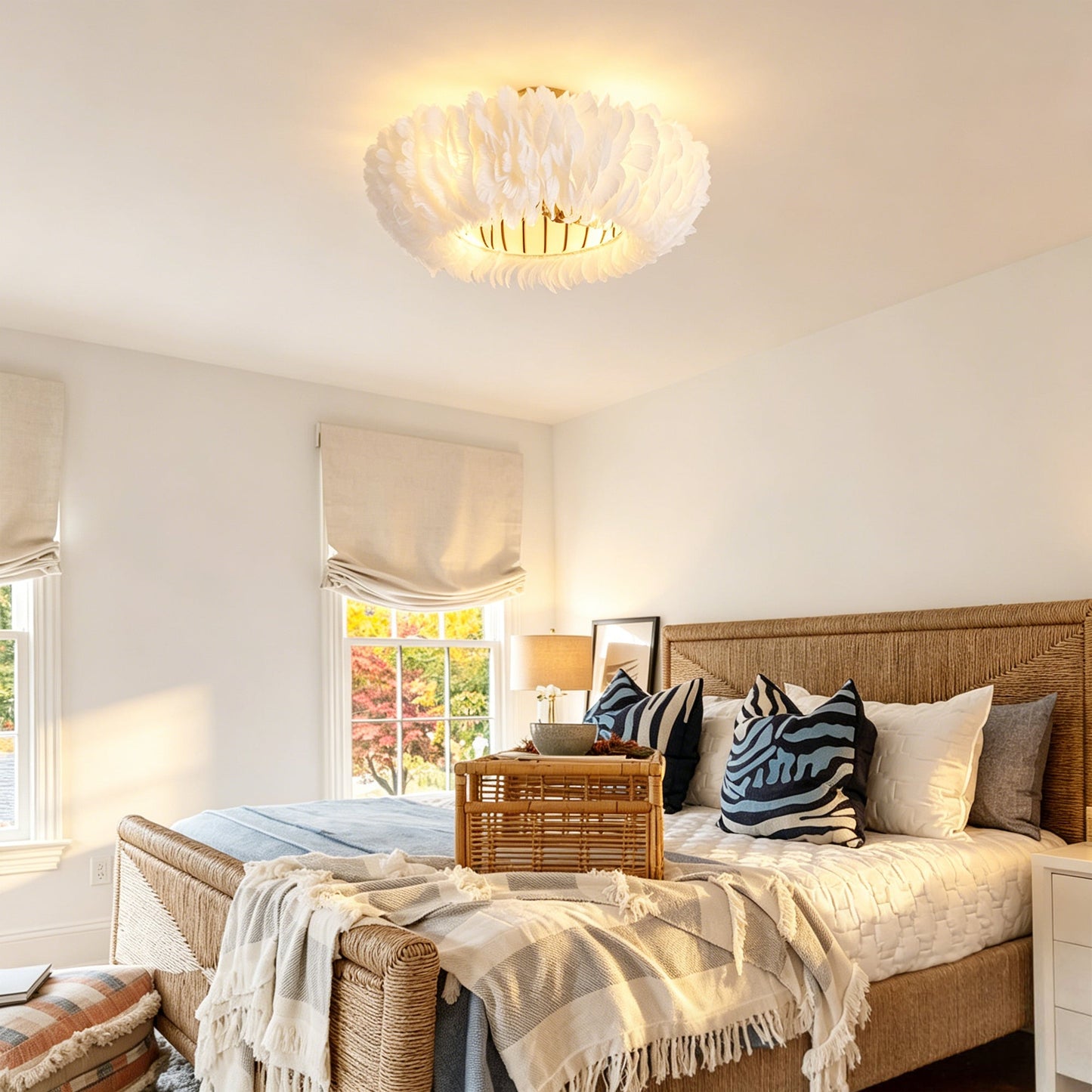 20" Feather-Dressed Caged Ceiling Fan with Remote and Light
