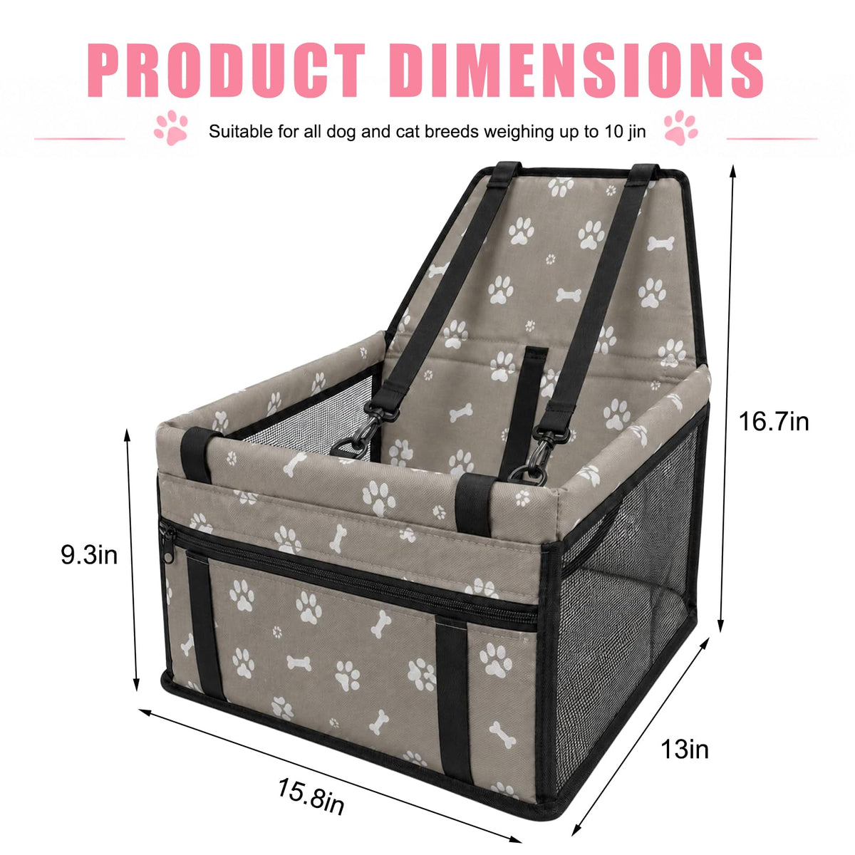 Pet Car Seat, Breathable Foldable Cat Dog Car Booster Seat With Safety Leash & Mesh Window, Waterproof Oxford Cloth Vehicle Travel Basket For Small Medium Dogs & Cats
