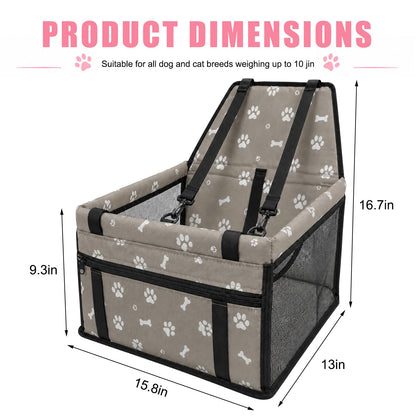 Pet Car Seat, Breathable Foldable Cat Dog Car Booster Seat With Safety Leash & Mesh Window, Waterproof Oxford Cloth Vehicle Travel Basket For Small Medium Dogs & Cats