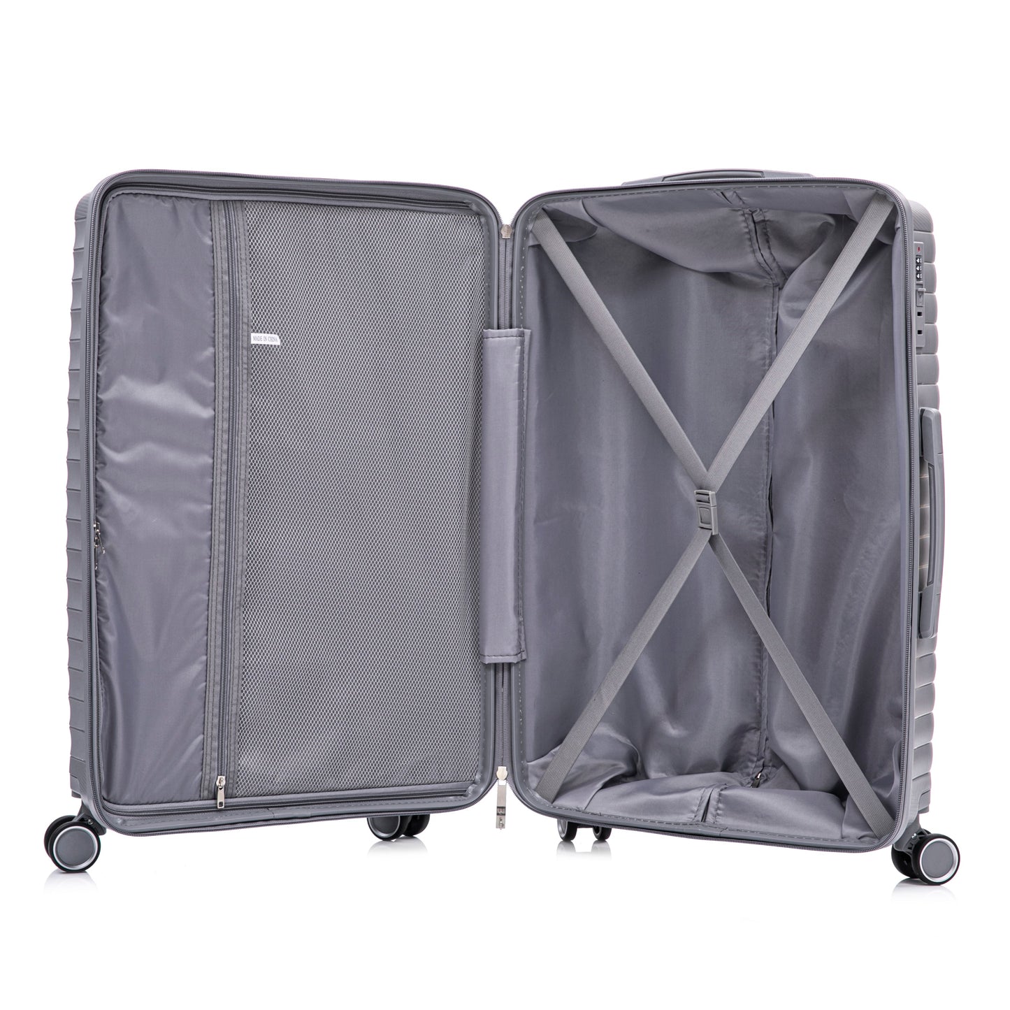 4-Piece PP Spinner Wheel Luggage Set with Cosmetic Case, Light Gray