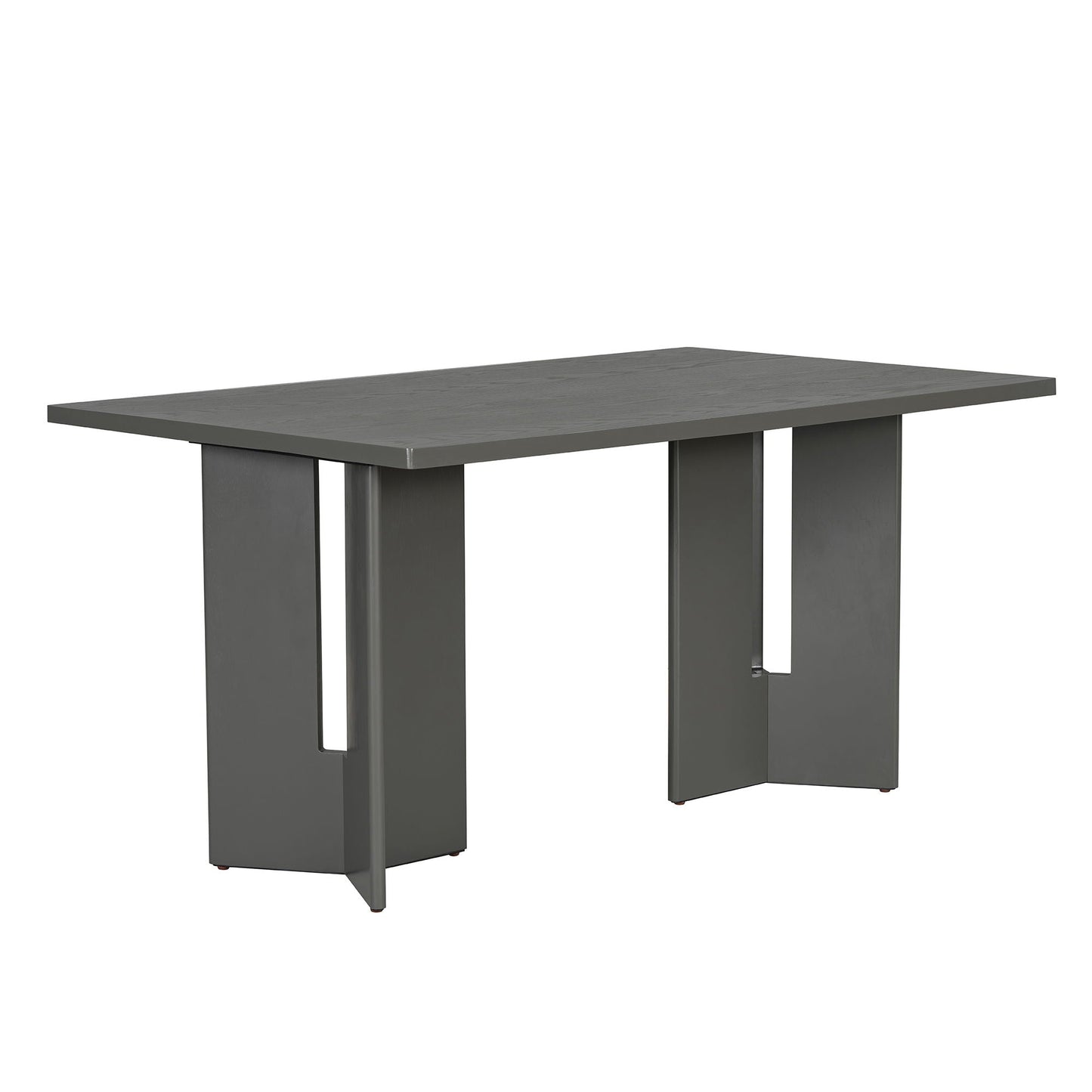 Dining Table Set With 6 Upholstered Chairs, Rectangular Table With Cutout Legs