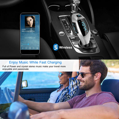 Car FM Wireless Transmitter USB Charge Hands-free Call MP3 Player Supports U Disk TF Card Reading