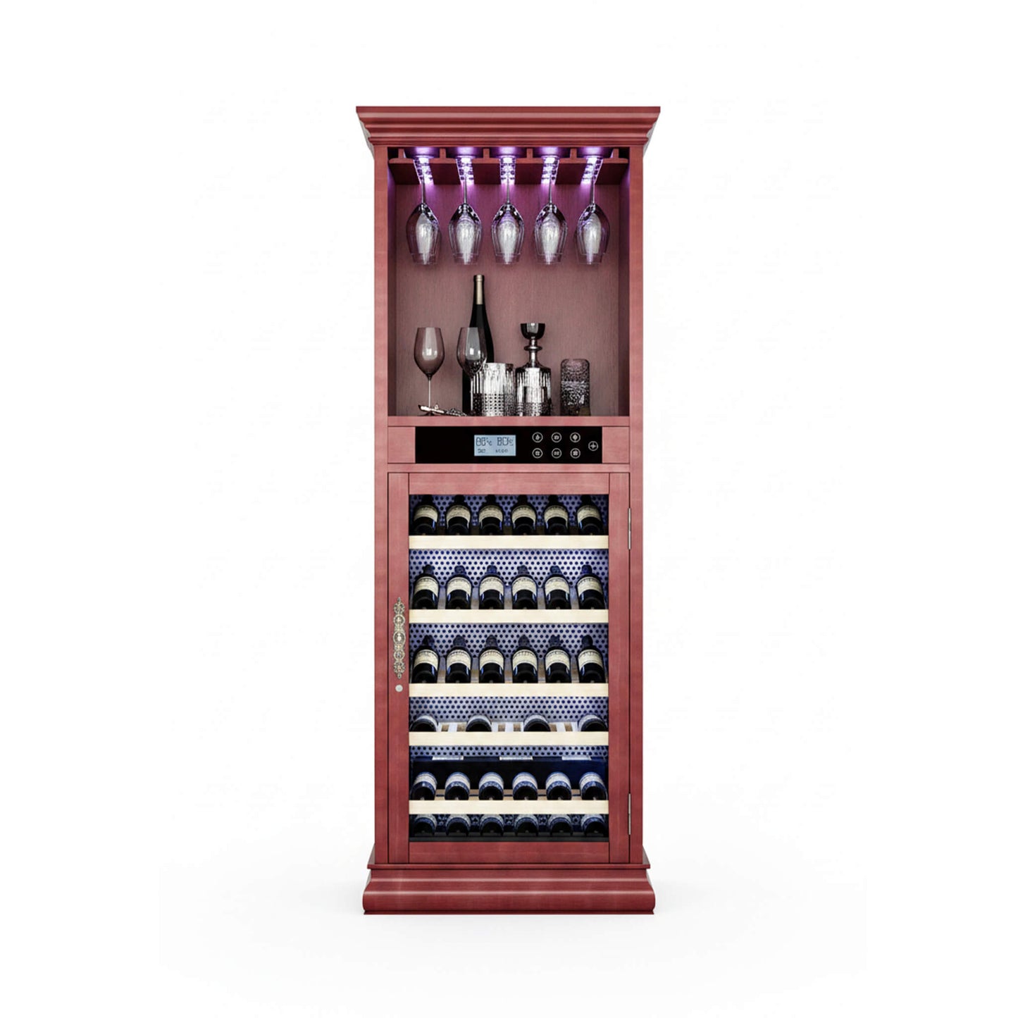 Nuvia 56-Bottle 7.5 Cu.Ft Single-Zone Multi-Tiered Wooden Wine Cooler Cabinet With Humidity And Temperature Controls (SAK73195)