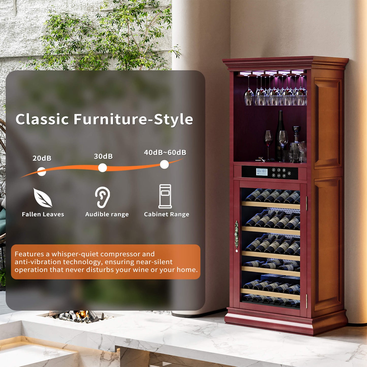 Nuvia 56-Bottle 7.5 Cu.Ft Single-Zone Multi-Tiered Wooden Wine Cooler Cabinet With Humidity And Temperature Controls (SAK73195)