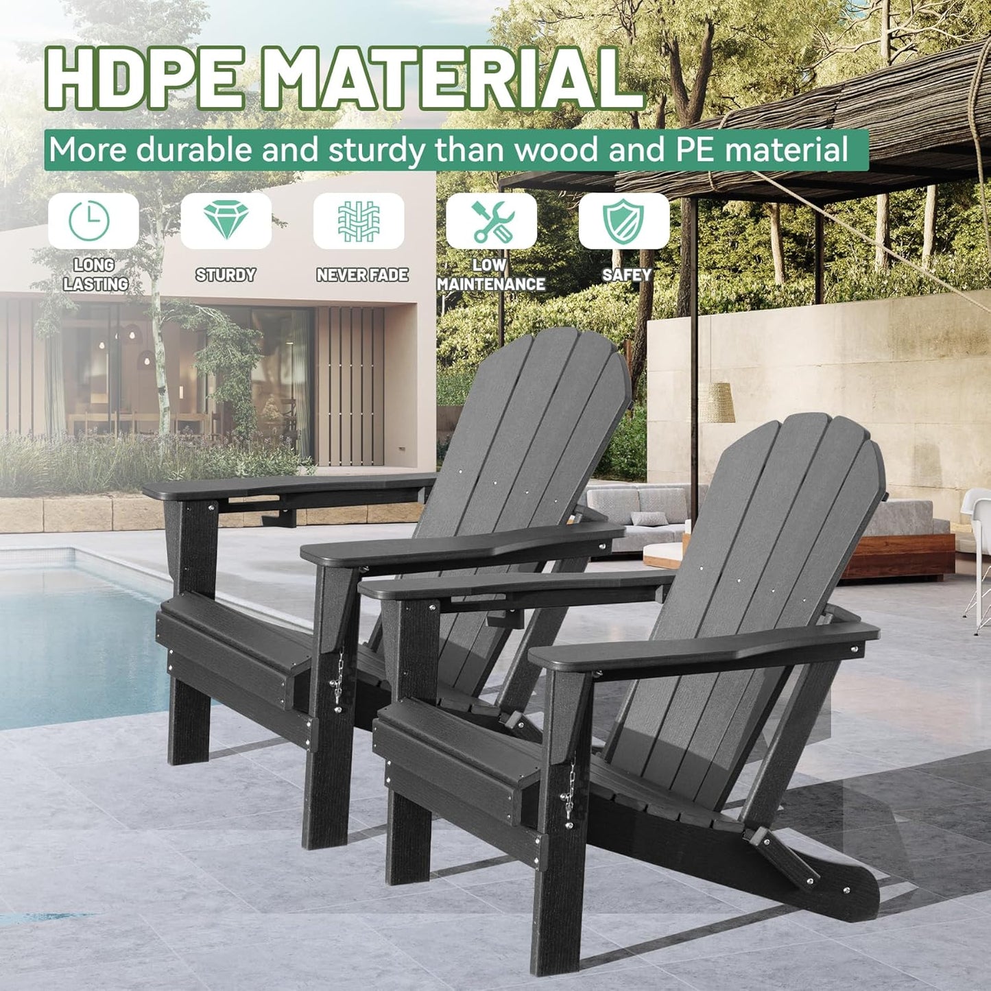 Adirondack Chairs Set of 2 - Plastic HDPE with Cup Holder