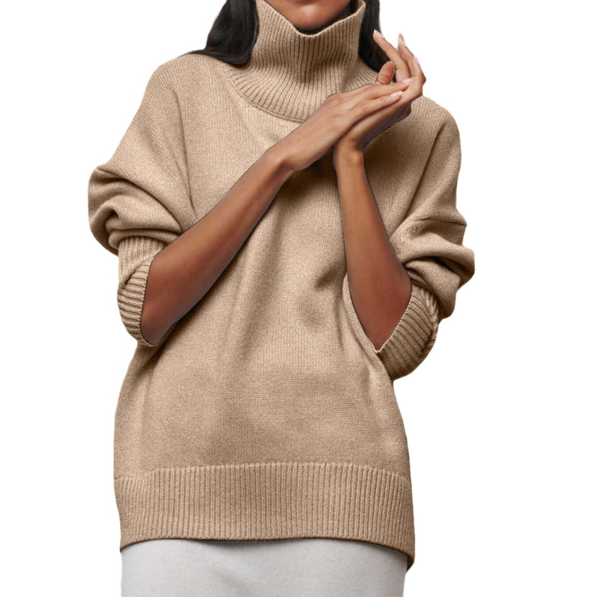 Vibrant Pink Oversized Turtleneck Knit Sweater | Women's Fuchsia High-Neck Party Pullover