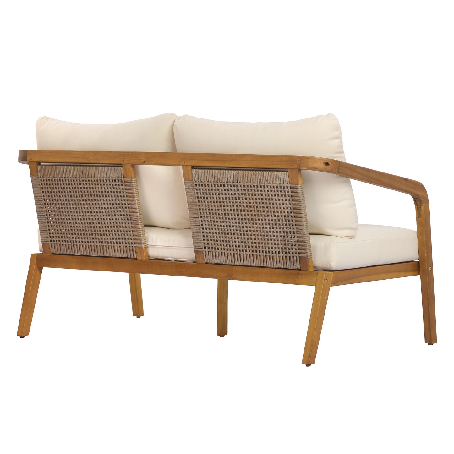 2-Piece Outdoor Loveseat & Coffee Table Set Acacia Wood Frame with PE Wicker Back & Water-Resistant Cushions
