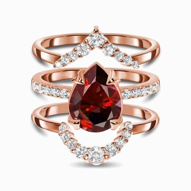 European And American-style Rose Gold Ring With Imitation Garnet