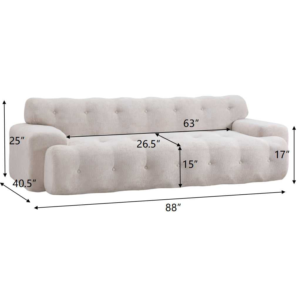 88 in. Cloud 3 Seater Chenille Sofa with Button Tufted Upholstered Couch
