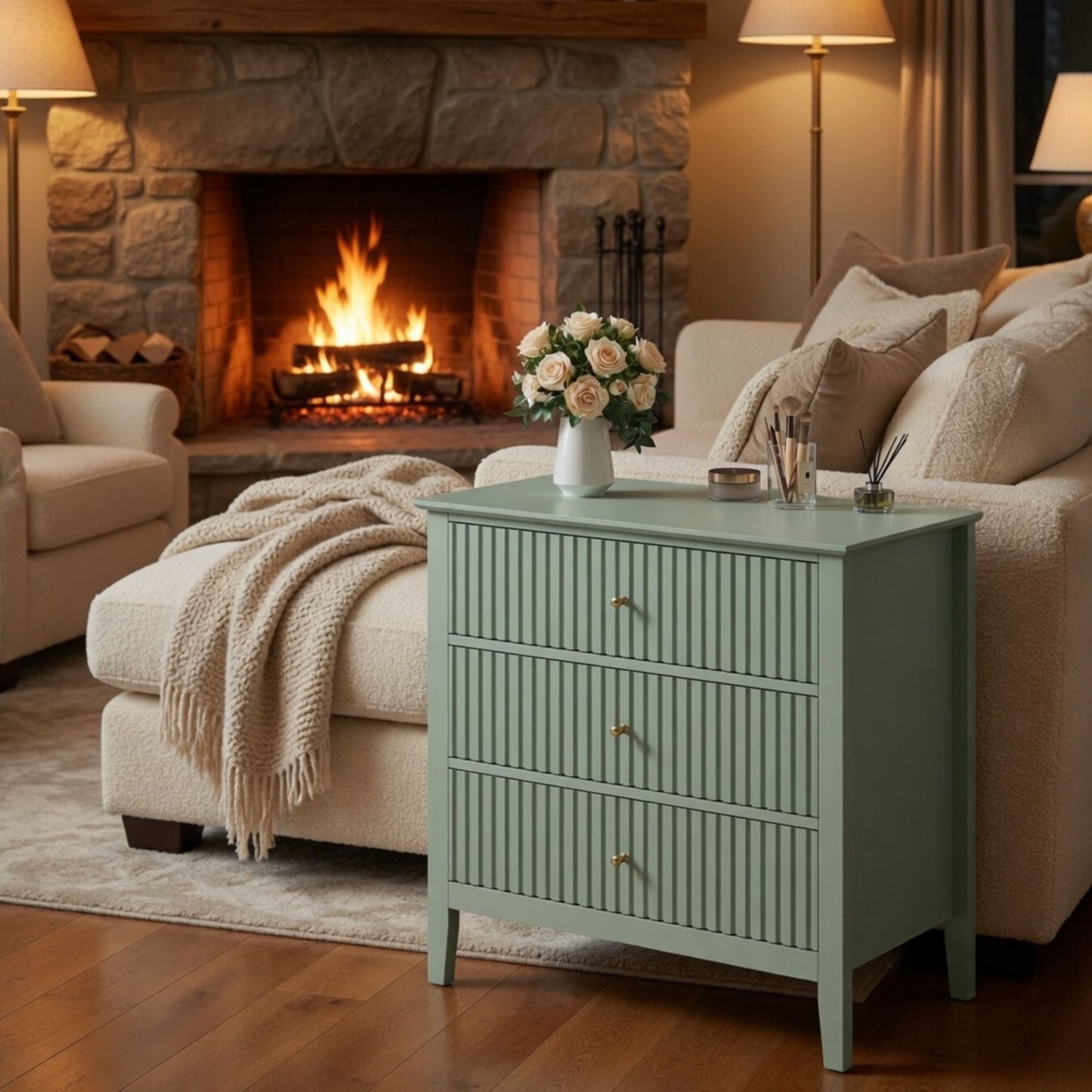 Fluted 3 Drawer Nightstand With Soft Close Slides