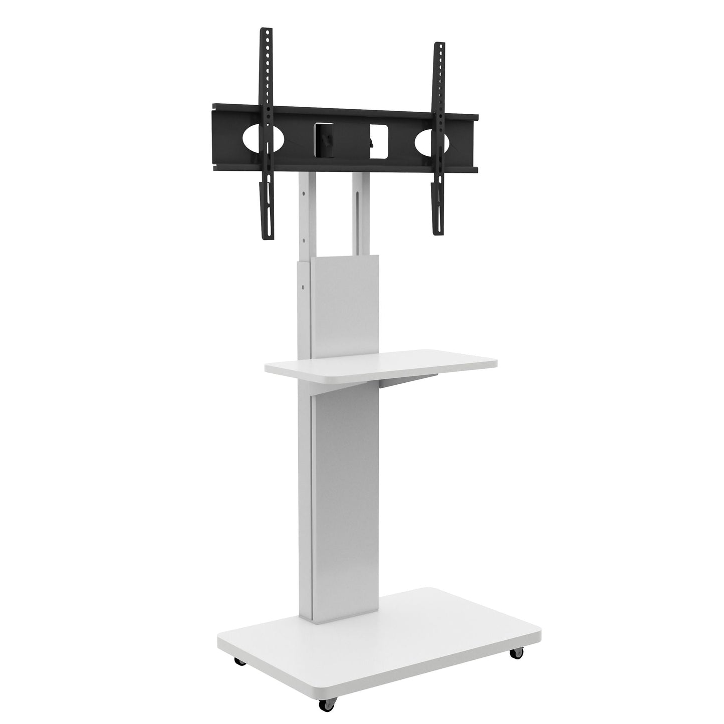 Mobile TV Stand With Shelf Floor Mount Cart For TVs With Lockable Wheels Ideal For Living Room Bedroom Or Office - White