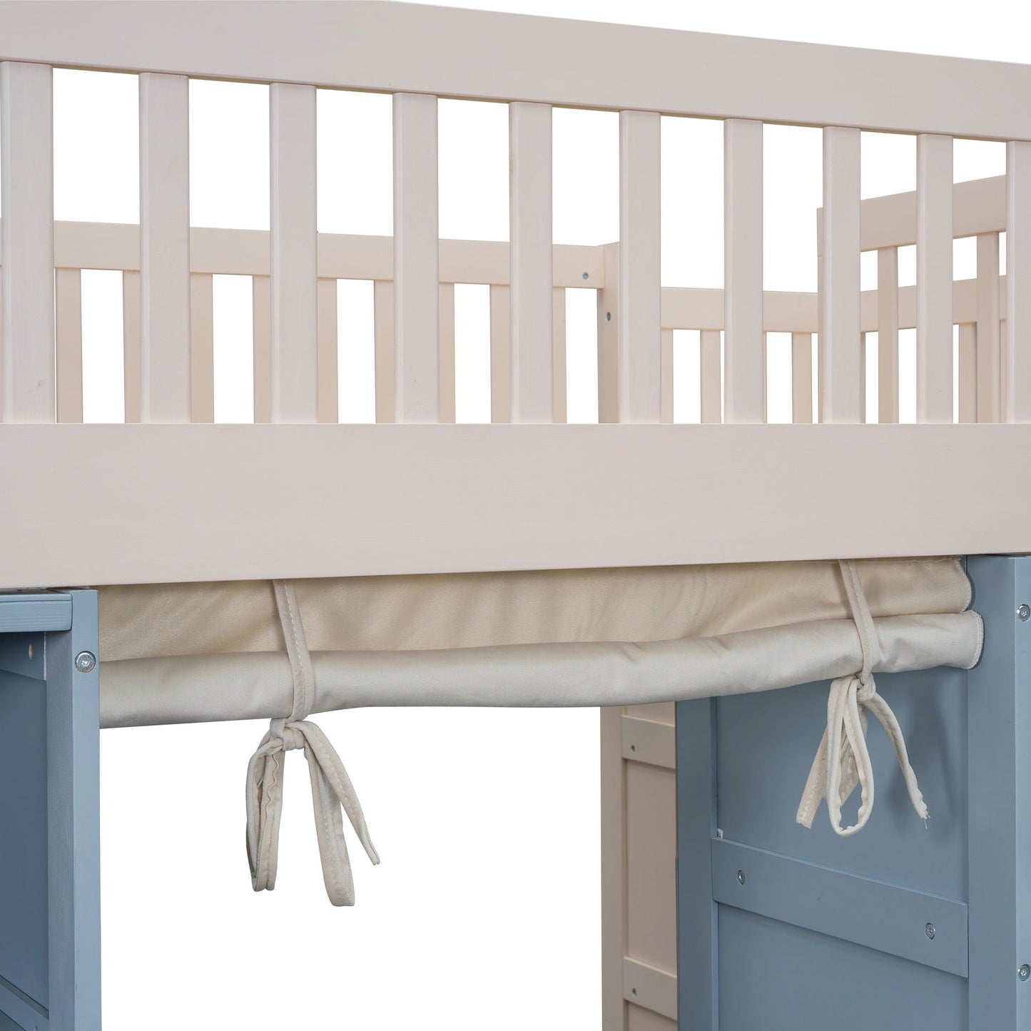 Full Size Loft Bed With 2 Four Layer Storage Cabinets And Curtain With Built In Staircase And Privacy Curtain - White