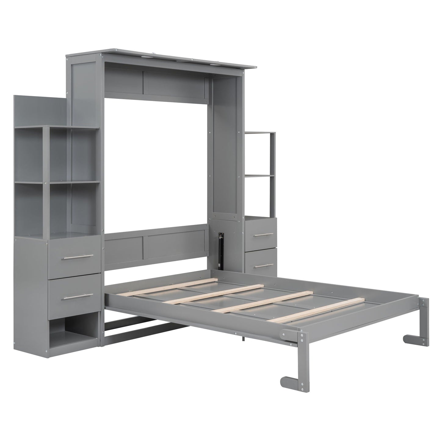 Murphy Wall Bed With LED Lights, Shelves And Drawers