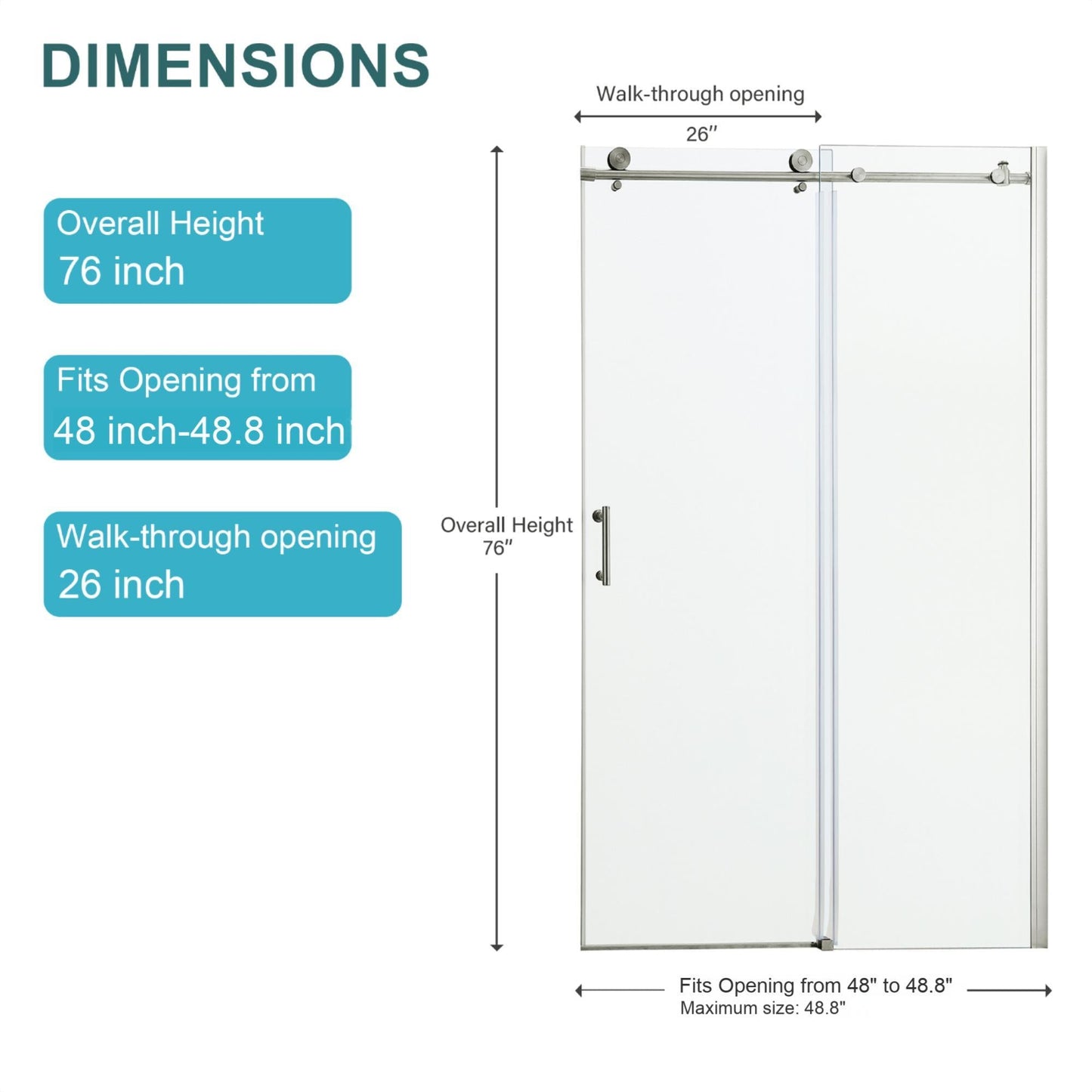 Single Sliding Bypass Shower Door Enclosure With Tempered Glass