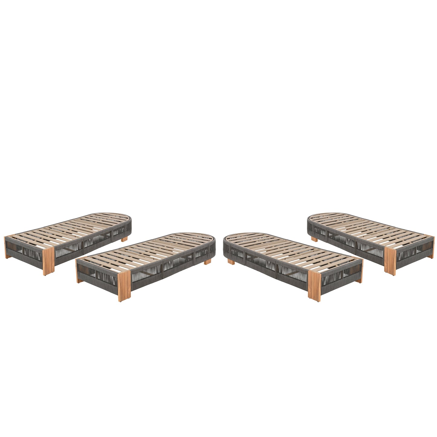 Outdoor Acacia Wood Patio Adjustable Lounge Chair Set of 4 - Grey Rope