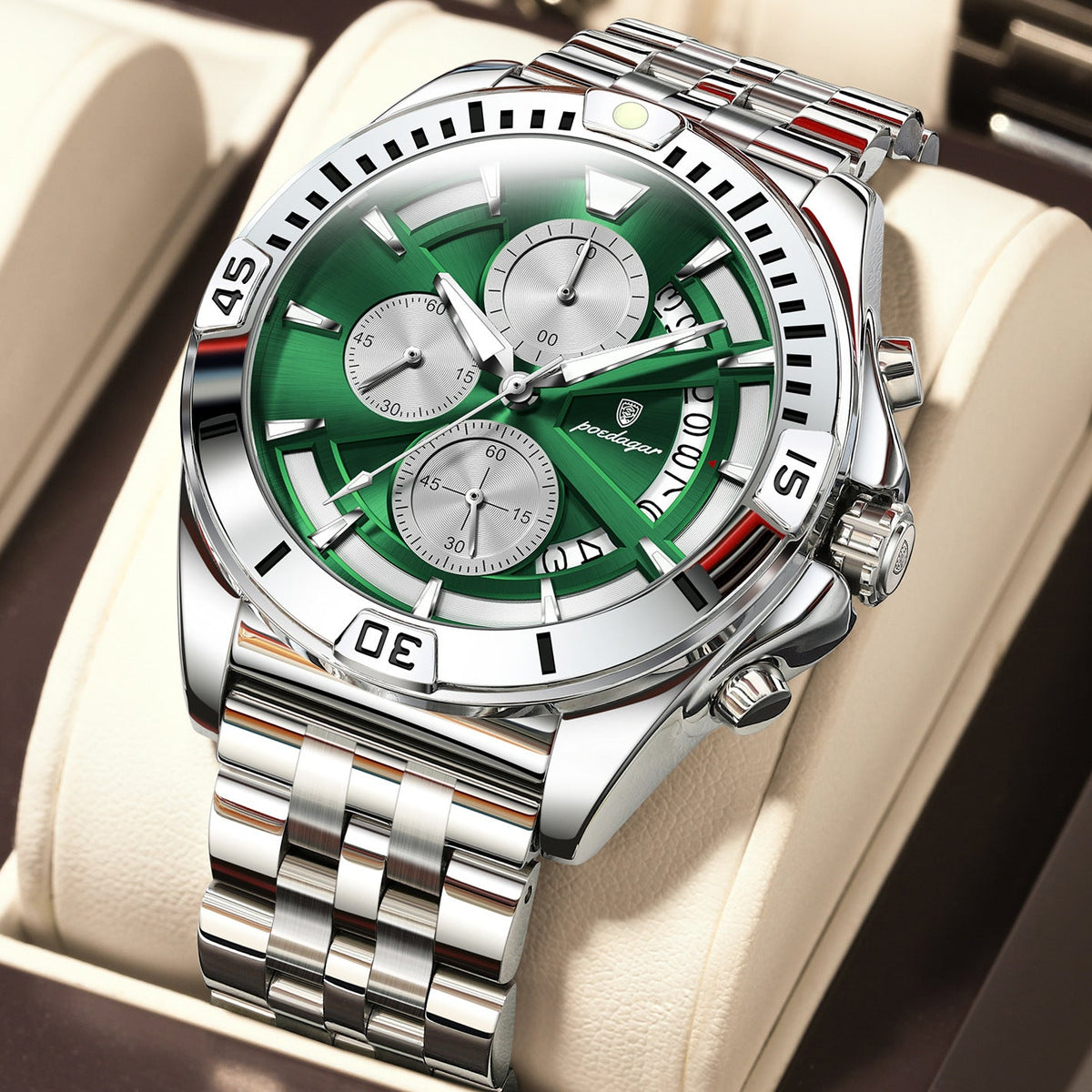 Multifunctional Dual-button Butterfly-clasp Waterproof Mens Watch