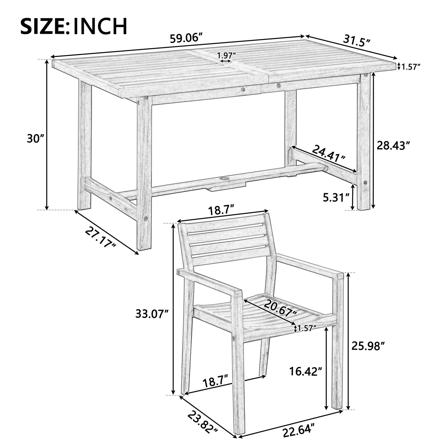 U_STYLE 5-Piece Outdoor Acacia Wood Dining Set