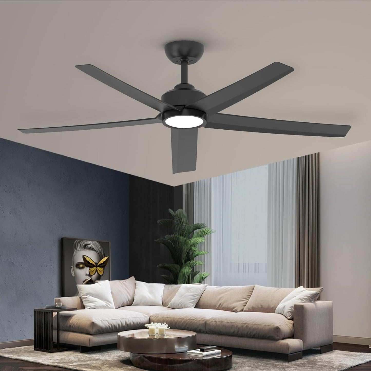 52 Inch Ceiling Fans with Lights, Large Air Volume Ceiling Fans with Reversible Quiet DC Motor and Remote