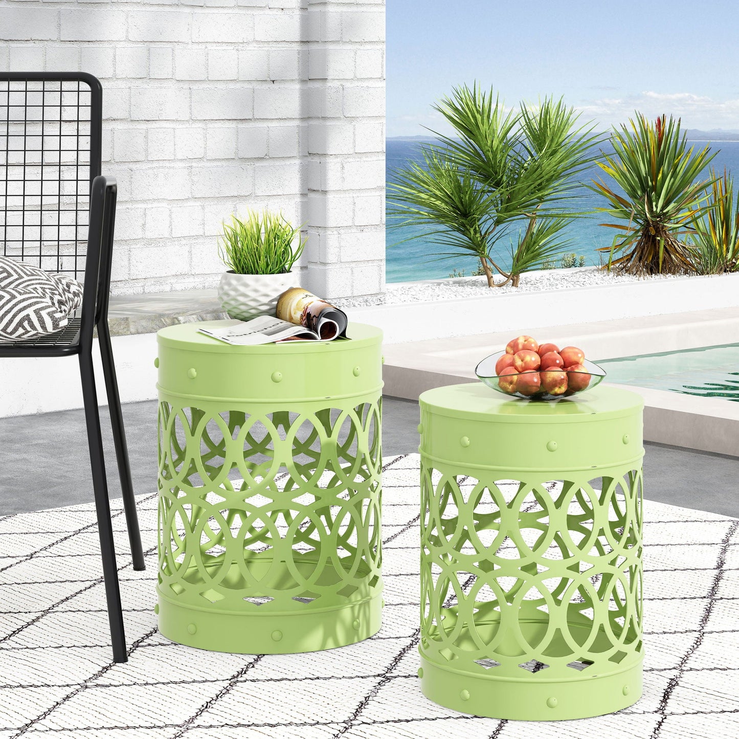 Outdoor Metal Side Table Set of 2