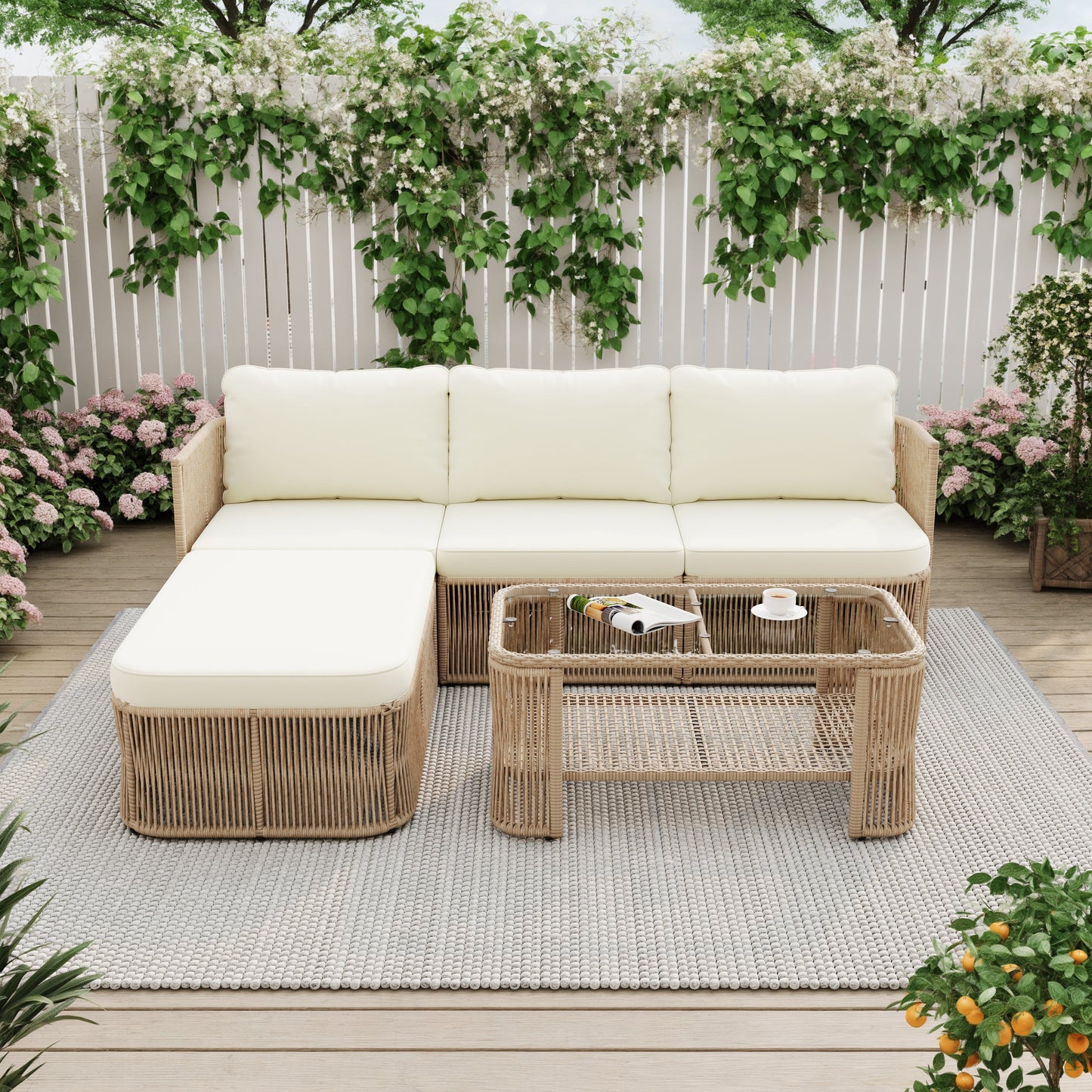 Outdoor PE Rattan Patio Furniture Set with Iron Frame