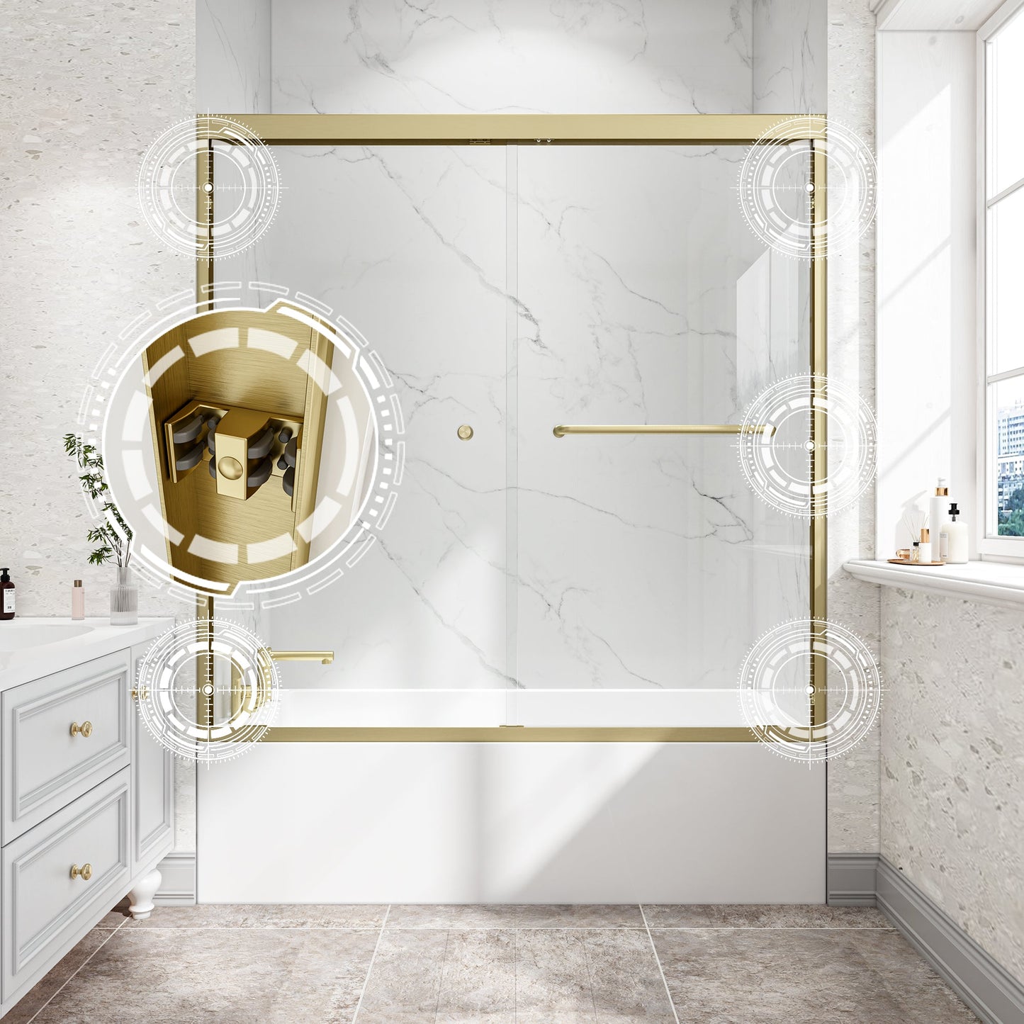 55"-60" W x 60" H Brushed Shower Door