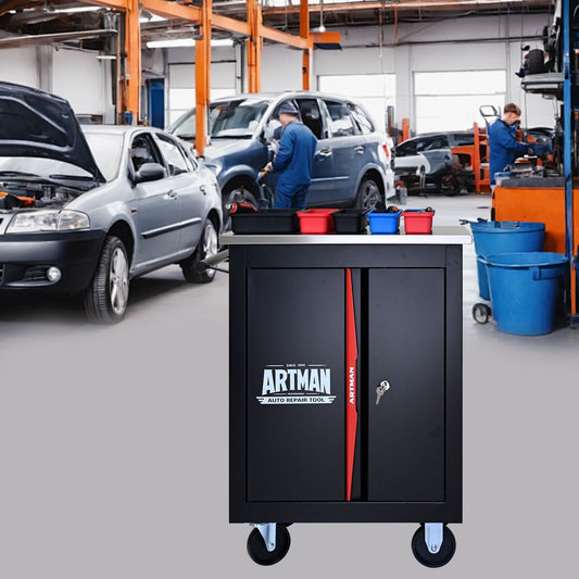 Double Door Clapboard Multi-Function Tool Cart - Black / Red