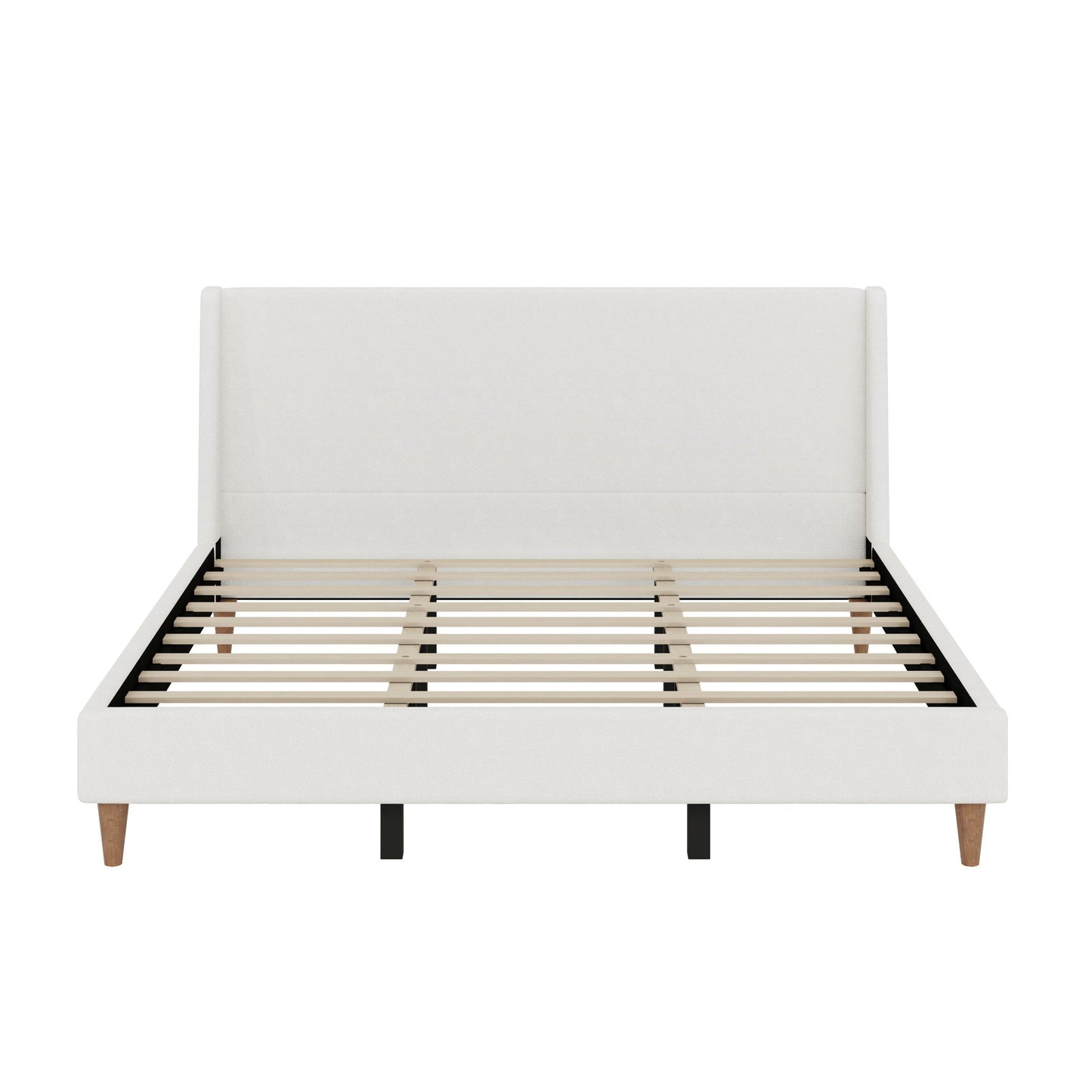 Upholstered Modern Platform Bed With Wingback Headboard