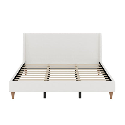Upholstered Modern Platform Bed With Wingback Headboard
